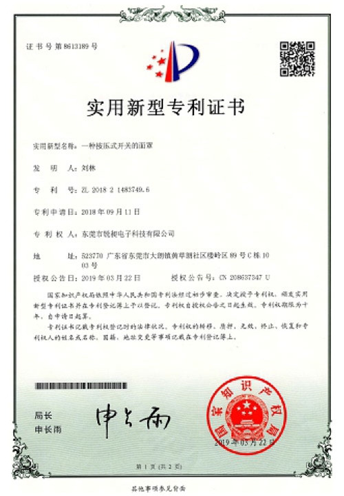 一种按压式开关的面罩